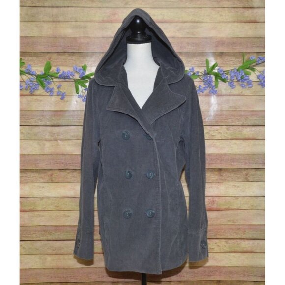 Sonoma Gray Corduroy Double Breasted Button Up Hooded Jacket Pea Coat Size XL - Picture 1 of 14